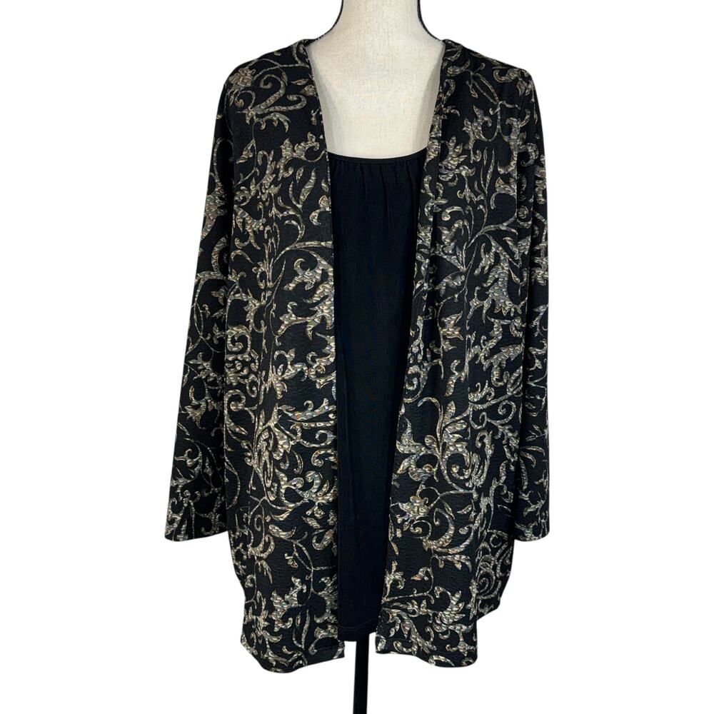 Catherines 1X-Large (18/20) 2-fer Top Stretch Pullover Long Sleeve Gold Black